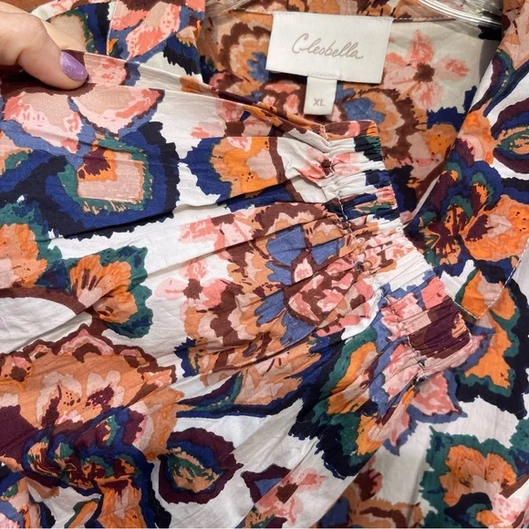 Cleobella floral block print cotton poplin shirt dress 14 - Picture 8 of 16